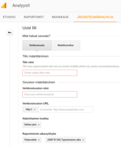 GA luo uusi tili