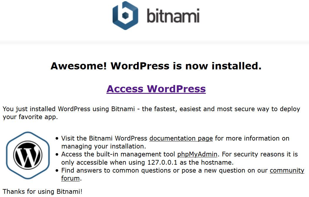 bitnami aloitussivu