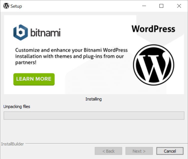 Bitnami WordPress Stack - asennus etenee