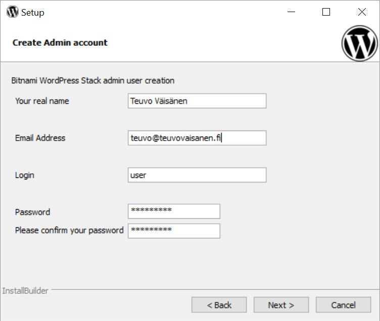Bitnami WordPress Stack - WP-tunnukset